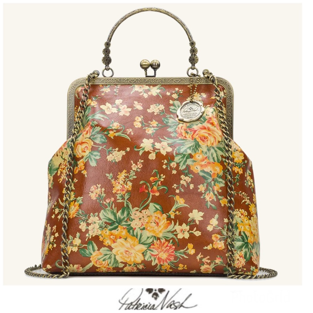 PATRICIA NASH Amalfitana Vintage Botanical Garden Leather Frame Shoulder Satchel